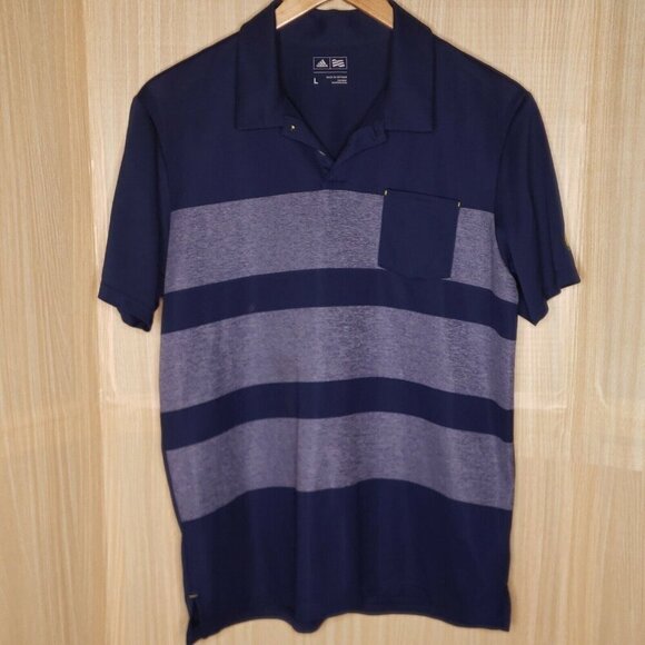 Adidas Golf Mens Blue Heathered Striped Short Sleeve Polo Large - Picture 1 of 7